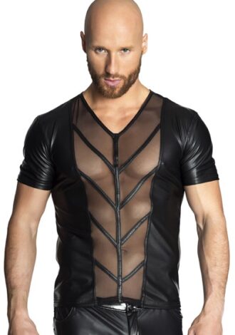 Schwarzes Shirt in Wetlook- Optik