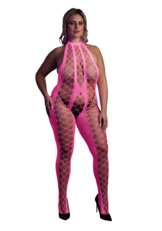 Bodystocking with Halterneck – Plus Size – Neon Pink