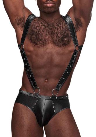 Uranus – Harness Style Open Back Jock Briefs with Suspender Straps – S/M – Black