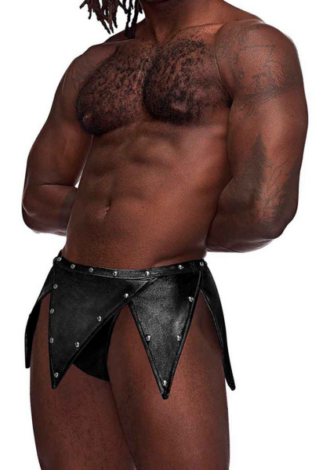 Eros – Gladiator Kilt Design with an Attached Thong – L/XL – Black