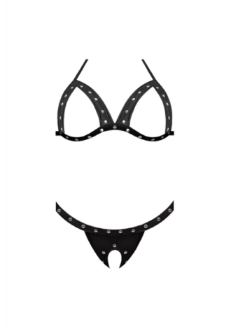 Aphrodite – Sexy Imitation Leather Bra and G-String Set with Open Cups and Op…