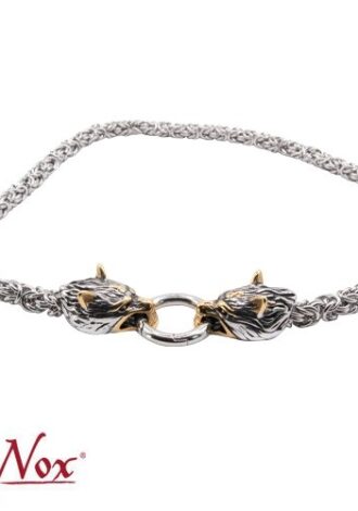 Edelstahlkette mit Wolfsköpfen, teilweise goldfarben beschichtet