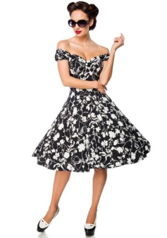 Schulterfreies Kleid schwarz/weiß