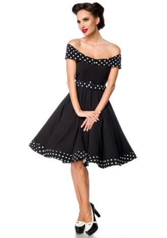 Schulterfreies Swing-Kleid mit Gürtel