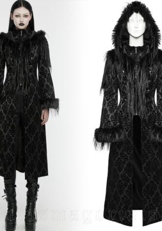 Gothic-Mantel mit verschnörkeltem Flockdruckmuster