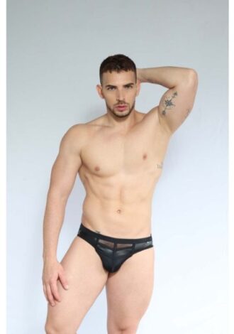 Slip mit Mesh und Kunstleder-Details