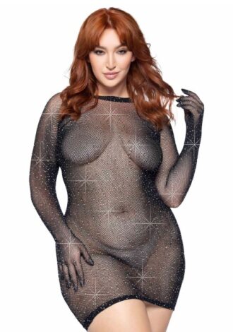 Kurzes Netzkleid mit Handschuhen – QueenSize
