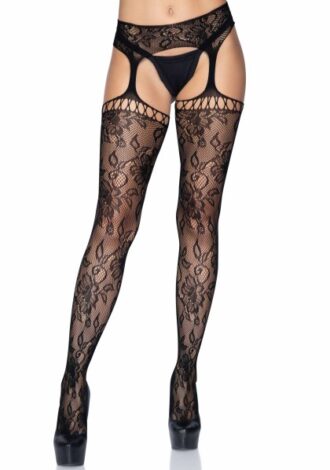 Strapsstrumpfhose mit floralem Muster