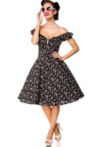 Schulterfreies Kleid schwarz/ rosa