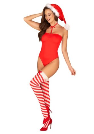 Weihnachtlicher Body mit gestreiften Strümpfen