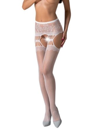 Strumpfhose mit Spitze im Stocking-Look weiß ouvert