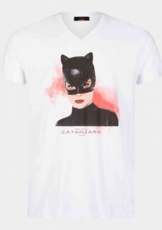 WeißesT-Shirt mit Katzenmmaske