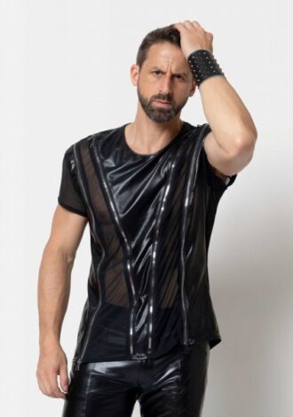 Wetlook-Shirt mit Reißverschlussakzent