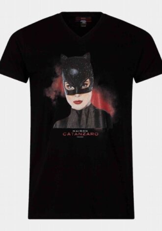 Schwarzes T-Shirt mit Katzenmmaske