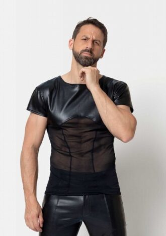 Kunstleder-Shirt mit Mesh