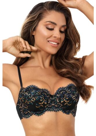 Push-Up BH mit goldenen und blauen Verzierungen – schwarz