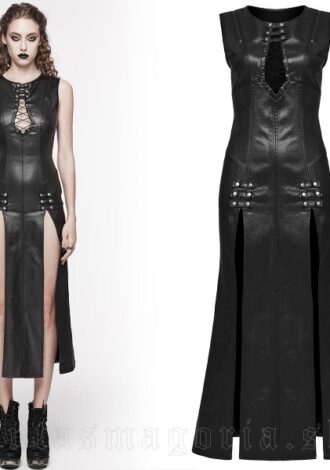 Schwarzes ärmelloses Kleid aus Lederimitat